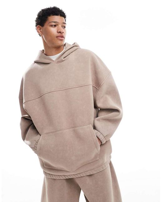 Felpa Con Cappuccio Super Oversize Slavato di ASOS in Natural da Uomo