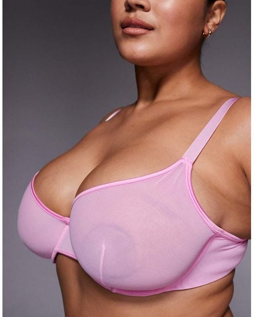 ASOS Purple Asos Design Curve Lennox Sheer Mesh Underwire Bra With Satin Binding