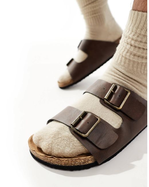 ASOS Brown Two Strap Sandals for men