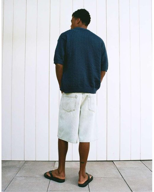 Pull&Bear White Wide-leg Denim Bermuda Shorts for men