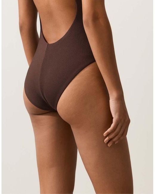 Oysho Brown Rib Halter Swimsuit