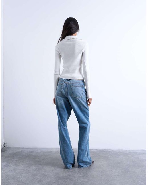 TOPSHOP White Knitted Rib Collar Polo