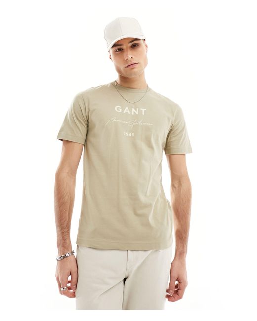 Camiseta color tostado con logo grande Gant de hombre de color Natural