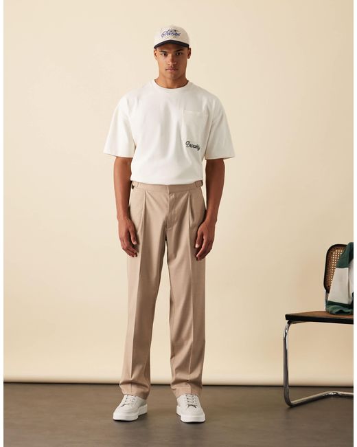 ASOS Natural Smart Straight Leg Trousers With Side Adjusters for men