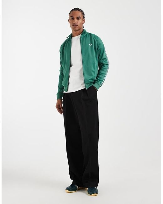 Fred Perry Green Contrast Taped Track Jacket for men