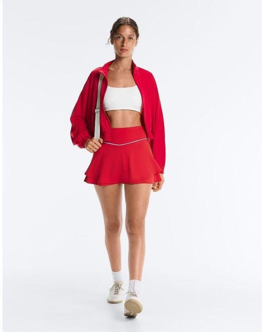 Oysho Red Comfortlux High-Rise Piping Mini Skirt