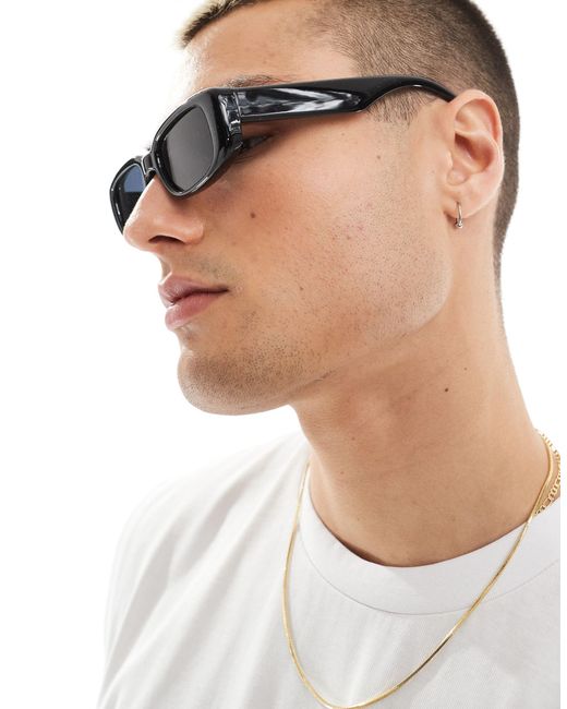 ASOS Black Slim Rectangle Sunglasses for men