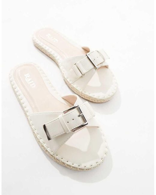 Raid Wide Fit White Ruheen Flat Espadrille Sandals