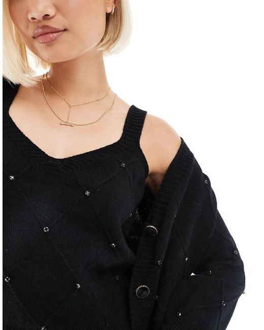 Lovedrobe Blue Diamante Cardigan Crop Top Set