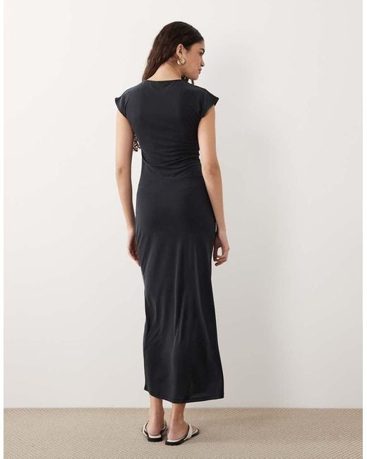 ASOS White Short Sleeve Midaxi Dress With Asymmetric Ruching Detail