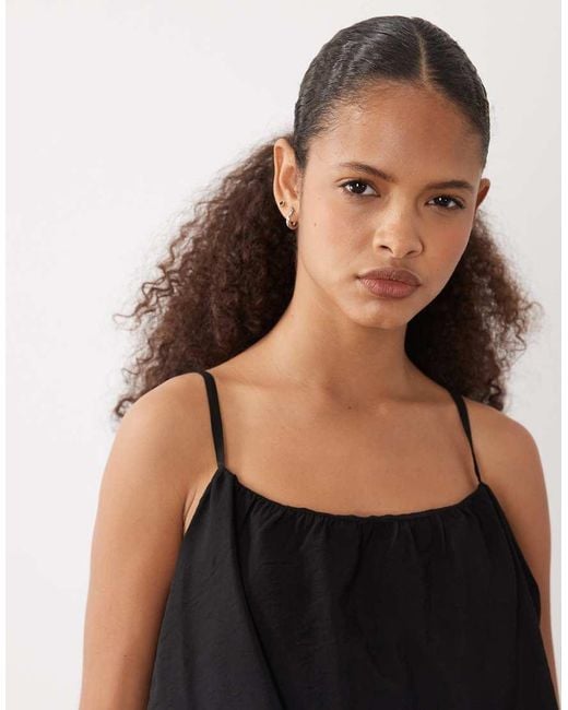 Aware Black Cami Strap Bubble Hem Top Co-ord