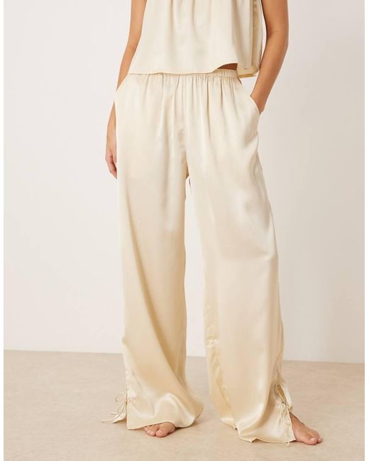 ASOS Natural Satin Wide Leg Pyjama Trouser