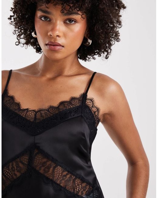ASOS Satin Asymmetric Lace Cami in Black | Lyst