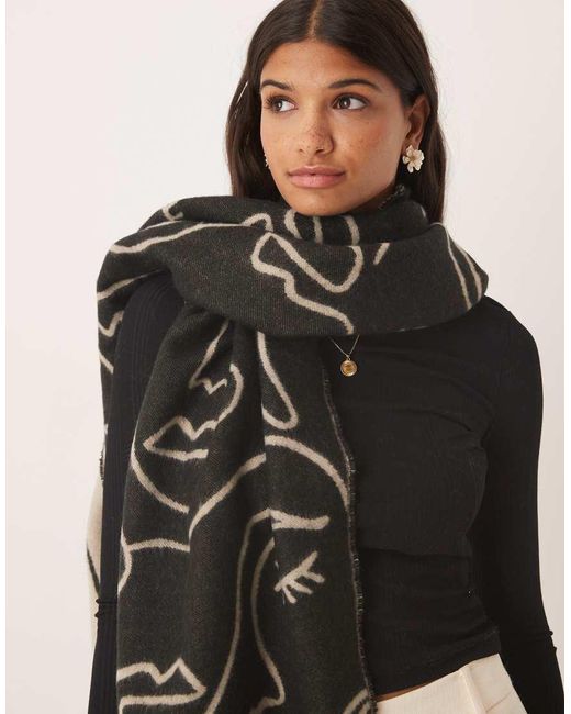 ASOS Geweven Jacquard Sjaal Met Abstract Gezicht in het Natural