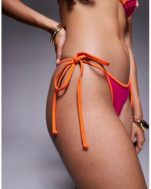 South Beach Pink Tie Side Bikini Bottoms With Contrast Binding