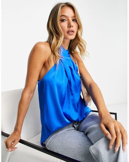 River Island Neck Wrap Halter Top in Blue Lyst UK