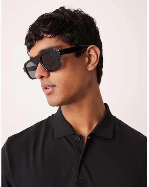 ASOS Black Chunky Flatbrow Aviator Sunglasses for men