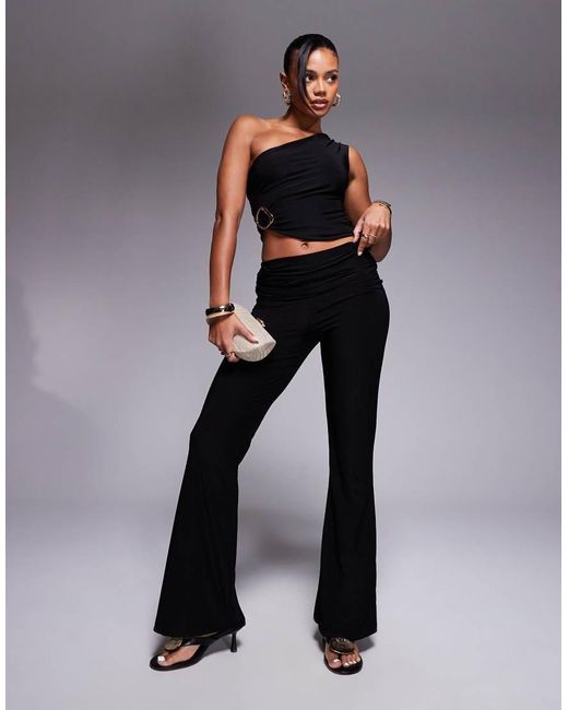 Missy Empire Black Double Sculpted Slinky One Shoulder Asymmetric Hem Buckle Top Co-Ord