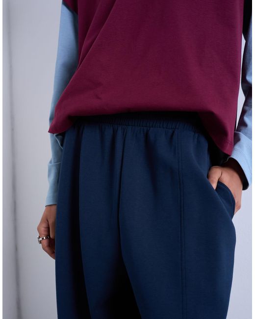 TOPSHOP Blue Scuba-style Fabric Pintuck Barrel Leg jogger