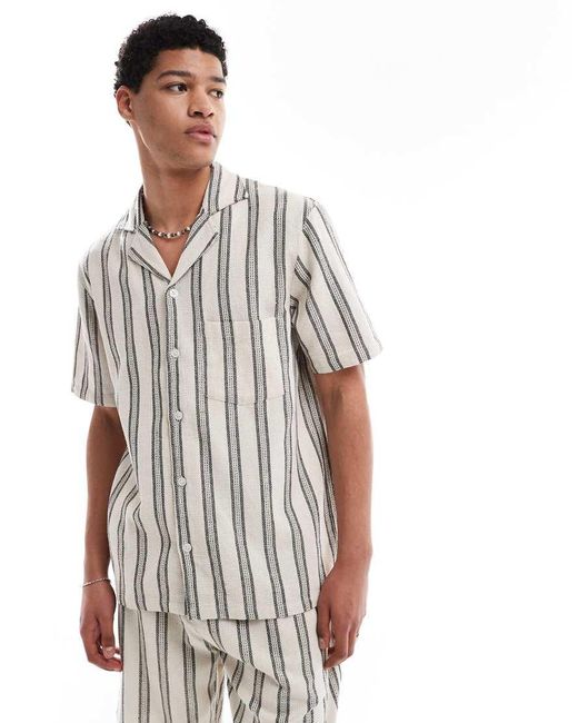 Sol Beach White Stripe Crochet Beach Shirt for men