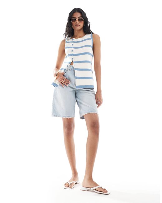 ASOS Blue – gestreifte strickweste mit asymmetrischem design