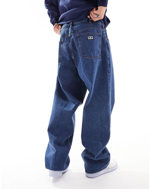 Bigwig - jeans ampi unisex stile skater stone wash di Obey in Blue