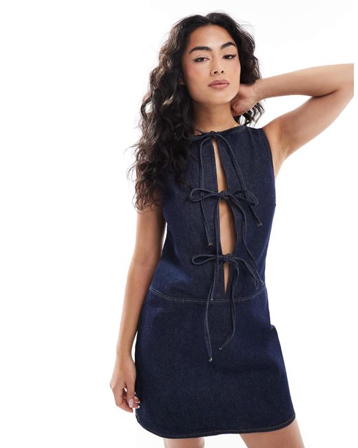 ASOS Blue Denim Tie Front Shift Dress
