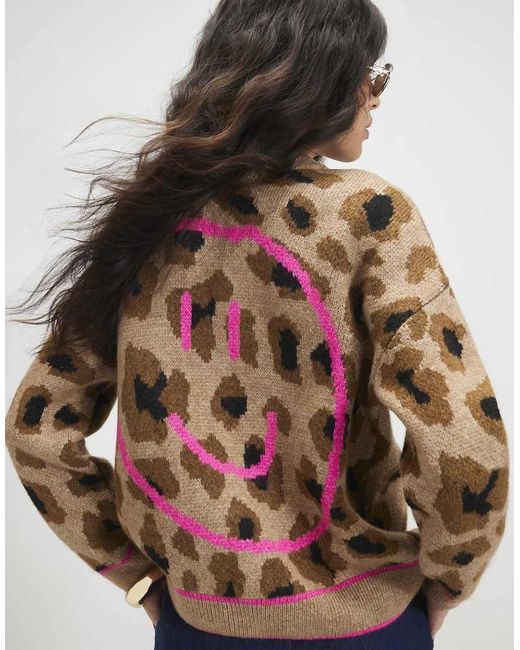 River Island Blue Knitted Leopard Print Cardigan