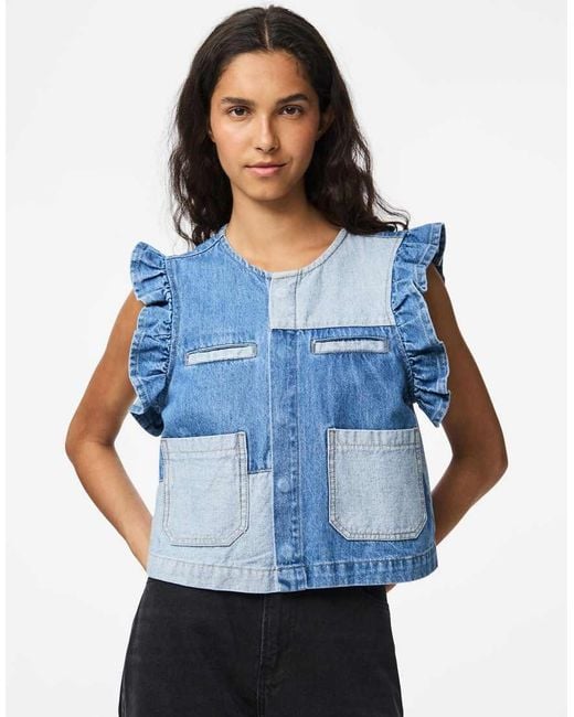 Pieces Blue Denim Vest