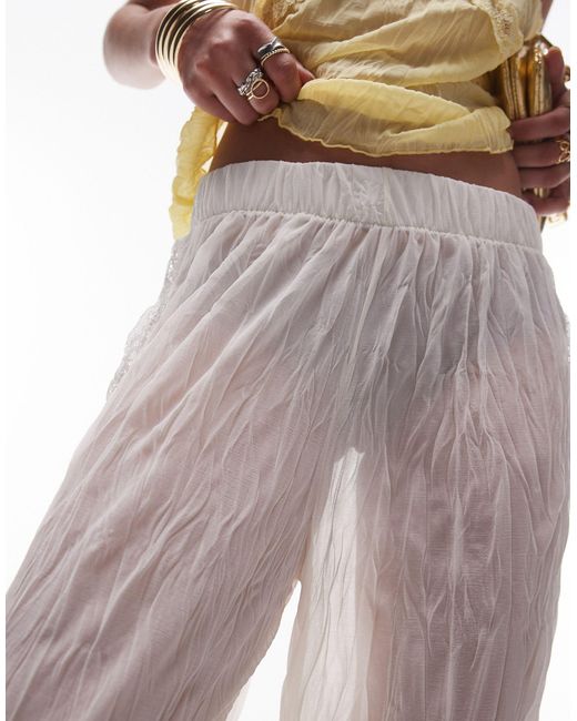 Pantalon ample froissé en dentelle transparente - écru TOPSHOP en coloris White