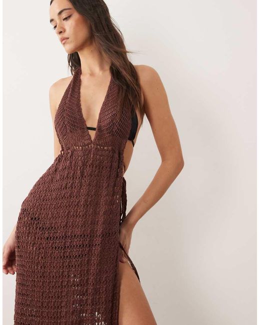 Flook Brown The Label Zahira Crochet Maxi Beach Dress