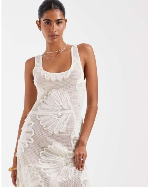 House Of Sunny White Appliquéd Sea Shells Midi Dress