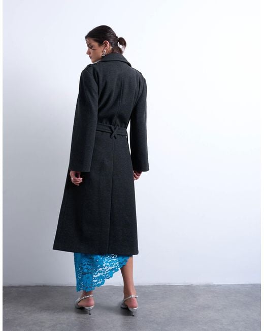 TOPSHOP Blue Dropped Belt Longline Formal Coat