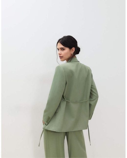 Stradivarius Green Belted Blazer