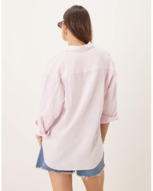 Camicia A Maniche Lunghe Effetto Lino di Stradivarius in Pink