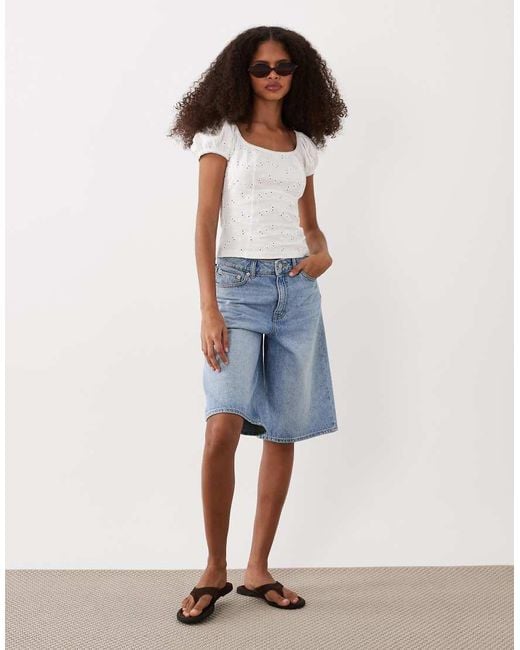 ASOS White Puff Sleeve Milk Maid Jersey Broderie Tee