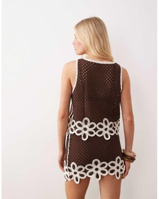 Mango White Tomi Crochet Knit Vest Top Co-ord With Flower Detail