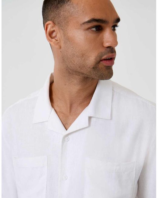 Threadbare White Relaxed Fit Linen Blend Short Sleeve Shirt for men
