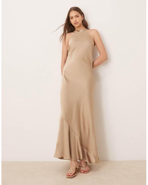 Vila Natural Sleek Satin Halter Maxi Dress