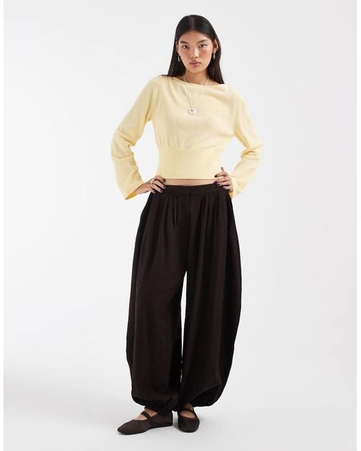 & Other Stories Yellow Pure Cotton Ribbed Waist Open Neck Light Knitted Top