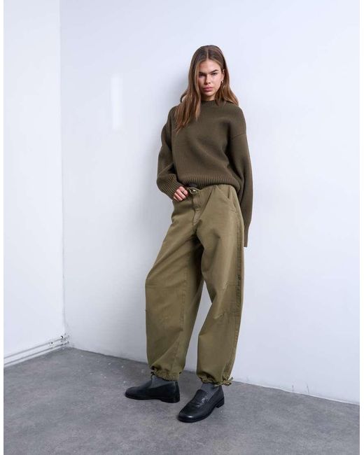 Pantaloni A Palloncino Color Kaki Con Coulisse di TOPSHOP in Green