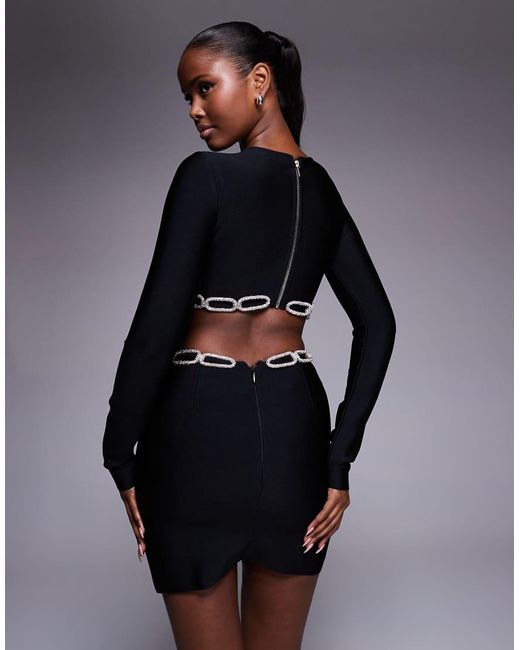 River Island Blue Chain Trim Cutout Detail Knitted Mini Dress