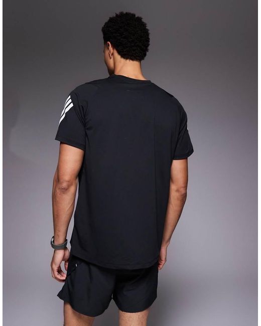 Adidas Originals Black Adidas Running 365 T-shirt With 3 Stripe Arm for men