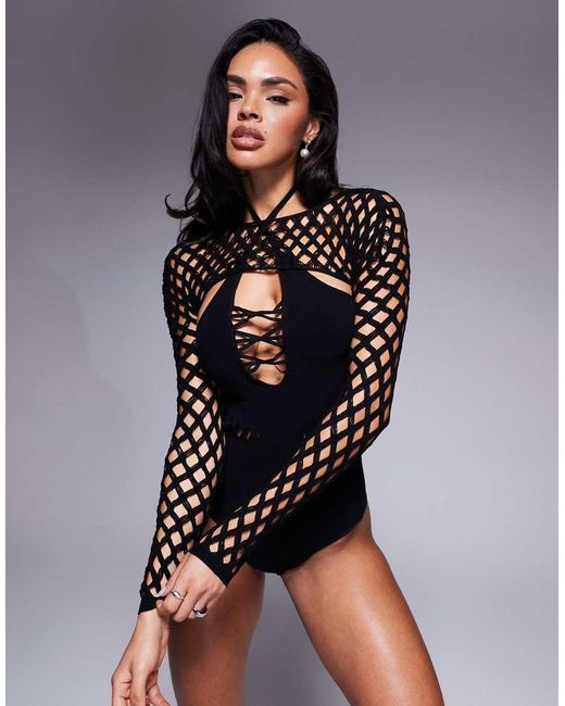 Ann Summers Black Ashton Fishnet Detail Body