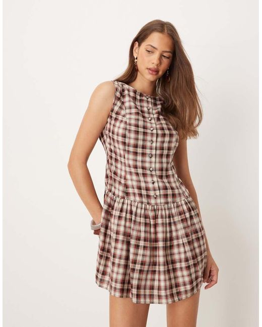ASOS Natural Slash Neck Button Down Dropped Waist Mini Dress