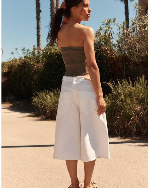 Stradivarius White Crossover Waist Jorts