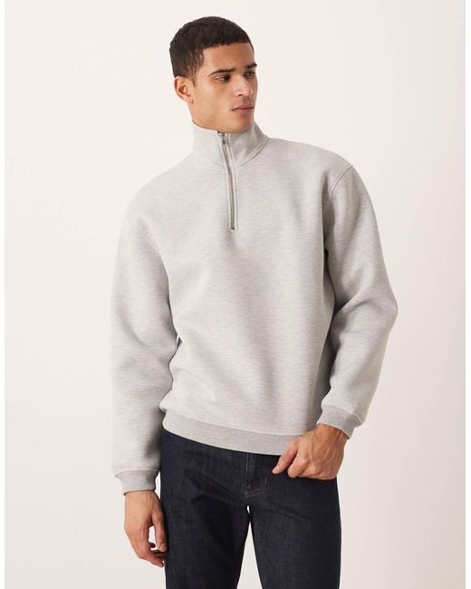 Sweat oversize à col zippé en tissu imitation néoprène épais - chiné ASOS pour homme en coloris Gray