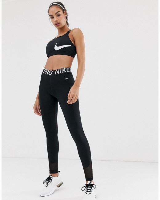 Nike Nike Pro Training Leggings Mesh Mini Swoosh in Black | Lyst UK