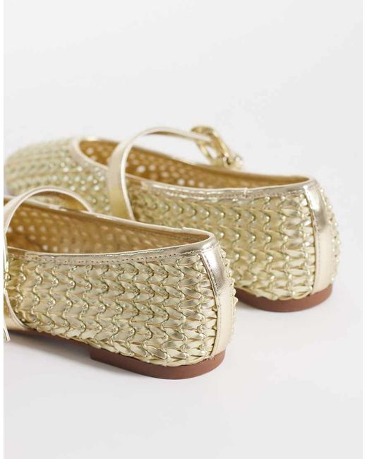 ASOS Natural Wide Fit Leah Weave Mary Jane Ballets