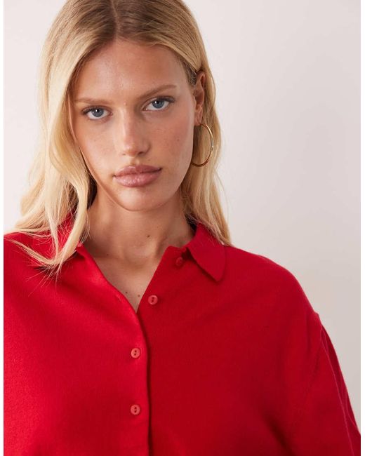 Mango Red Teen Long Sleeve Knitted Polo Cardigan